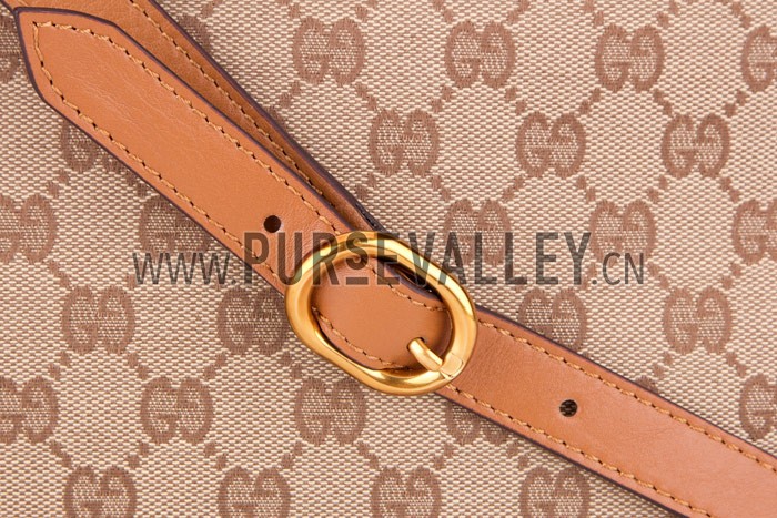 Gucci Bright Bit GG Canvas Cognac Leather Trim Top Handle Tote