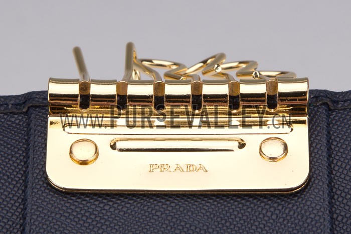 Prada Continental Leather Key Holder Dark Blue