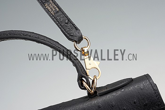 Hermes Kelly 32 Black Ostrich Leather 607478