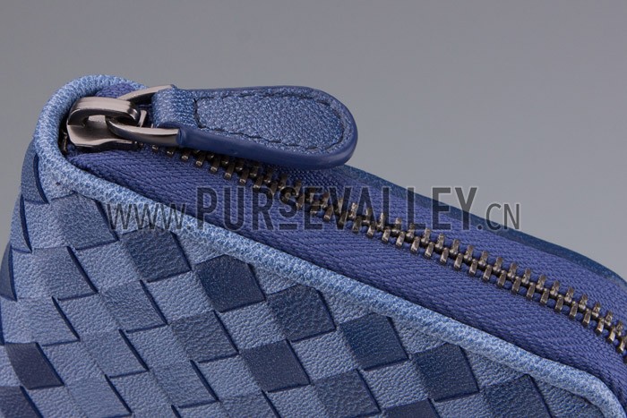 Bottega Veneta Intrecciato Nappa Zip Around Wallet Dark Blue