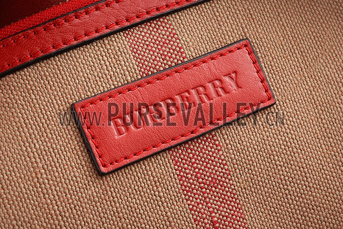 Burberry Medium Canvas Check Hobo Bag Red 607818