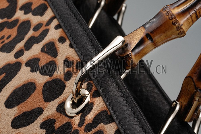 Gucci Bamboo Shopper Leather Small Tote Animal Print 607318