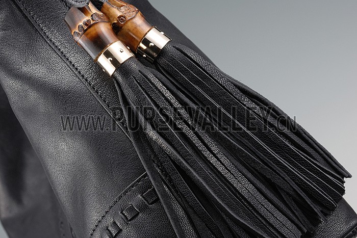 Gucci Medium Woven Tassels Black Leather Hobo 607325