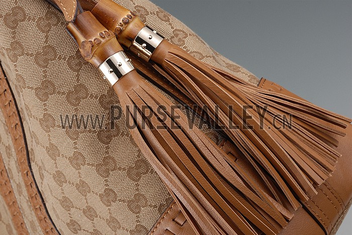 Gucci Medium Woven Tassels Tan Leather Trim Guccissima Hobo 607327