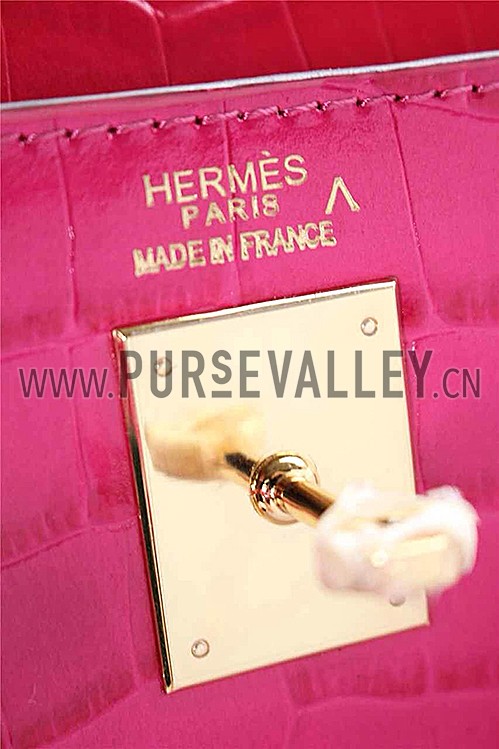 Hermes Kelly 28 Crocodile Leather Rose Tyrien 608148