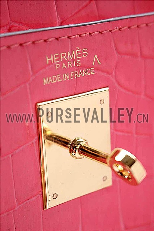 Hermes Kelly 28 Crocodile Leather Pink 608149