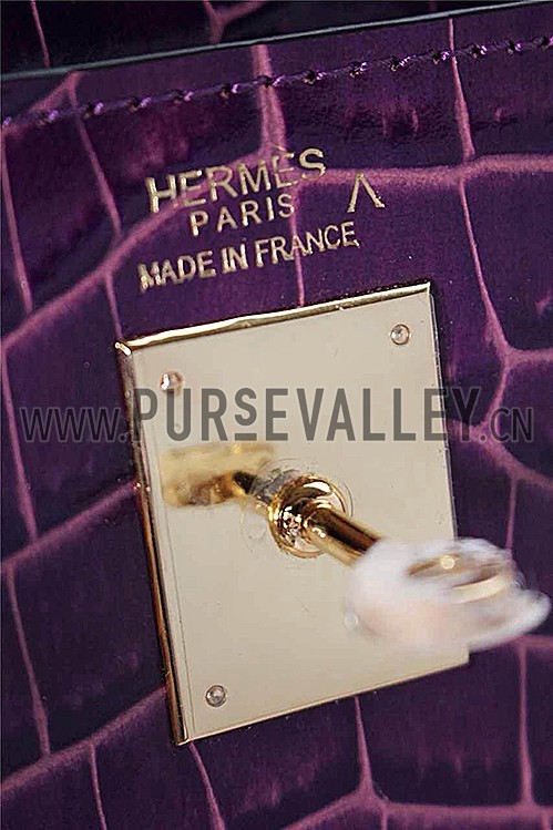 Hermes Kelly 28 Crocodile Leather Purple 608150