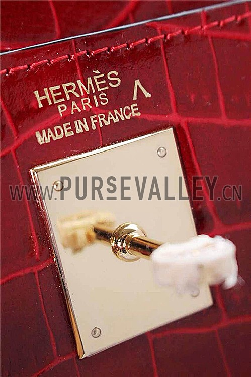 Hermes Kelly 28 Crocodile Leather Red 608151