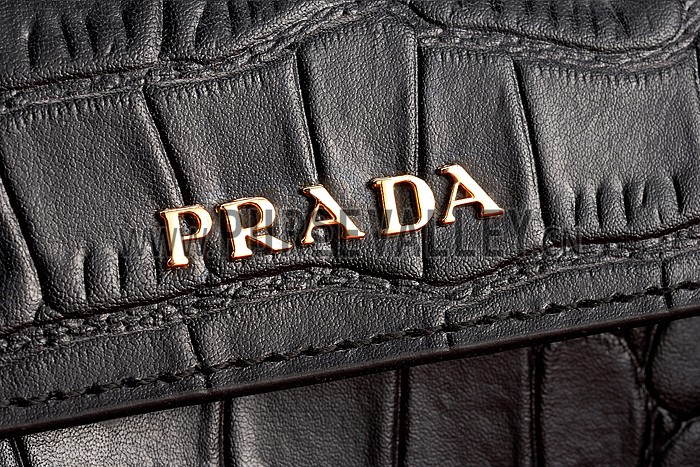 Prada Saffiano Crocodile Leather Black And Blue Bag