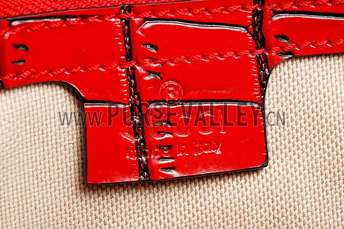 Gucci Lady Web Medium Shoulder Bag Crocodile Leather Red