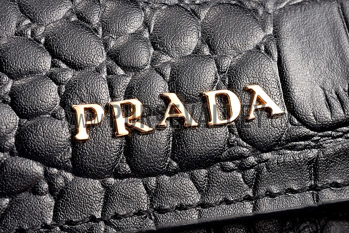 Prada Saffiano Crocodile Leather Black And Blue Small Bag