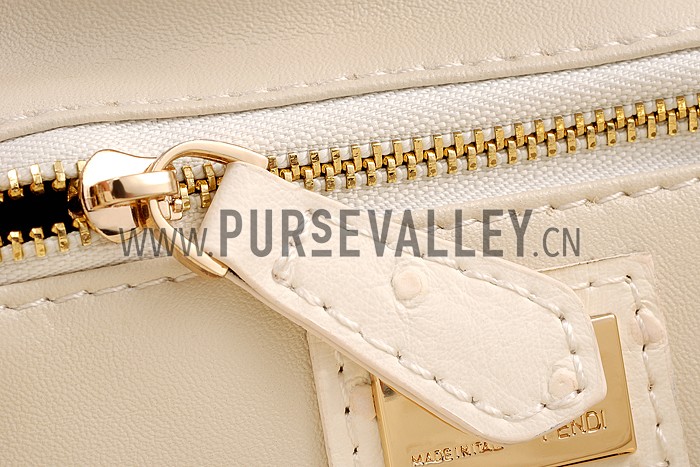 Fendi Peekaboo Mini Ostrich Leather White Bag
