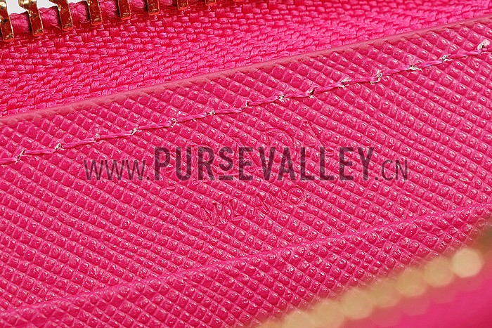 Prada Vernice Saffiano Leather Zip Around Rose Wallet