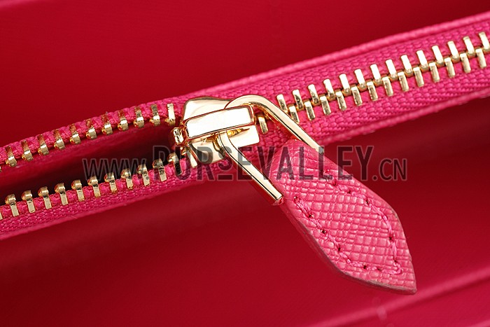 Prada Saffiano Leather Zip Around Rose Wallet