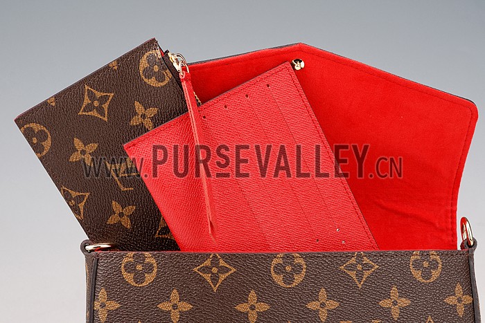 Louis Vuitton Monogram Felicie Chain Wallet Red 18926650