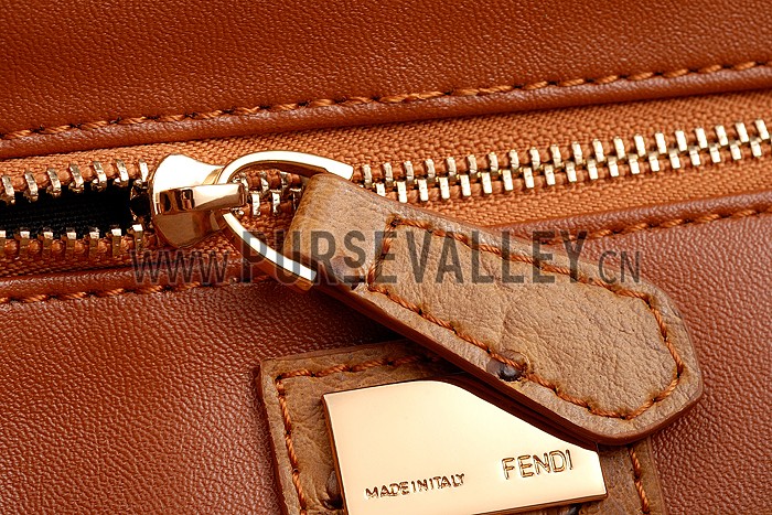 Fendi Peekaboo Mini Ostrich Leather Brown Bag