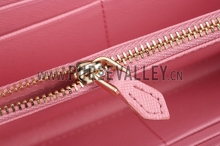 Prada Saffiano Leather Zip Around Small Pink Wallet