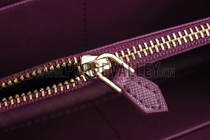 Prada Saffiano Leather Zip Around Small Purple Wallet