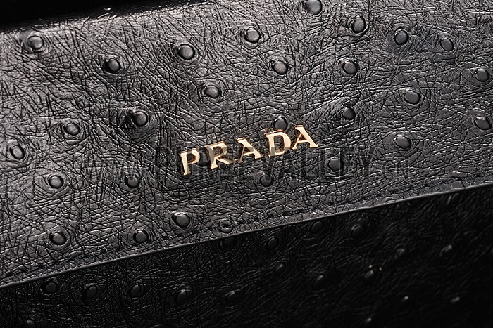Prada Double Tote Ostrich Leather Bag Black