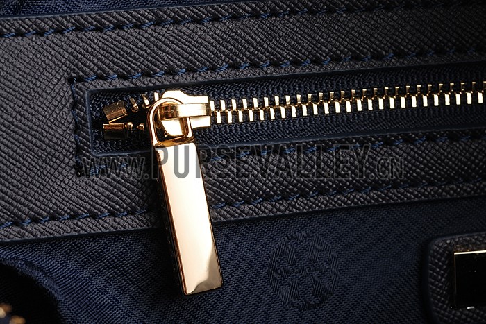 Tory Burch Robinson Stitched Square Tote Dark Blue