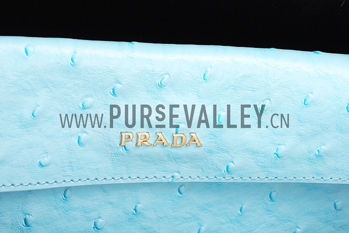 Prada Double Tote Ostrich Leather Bag Light Blue