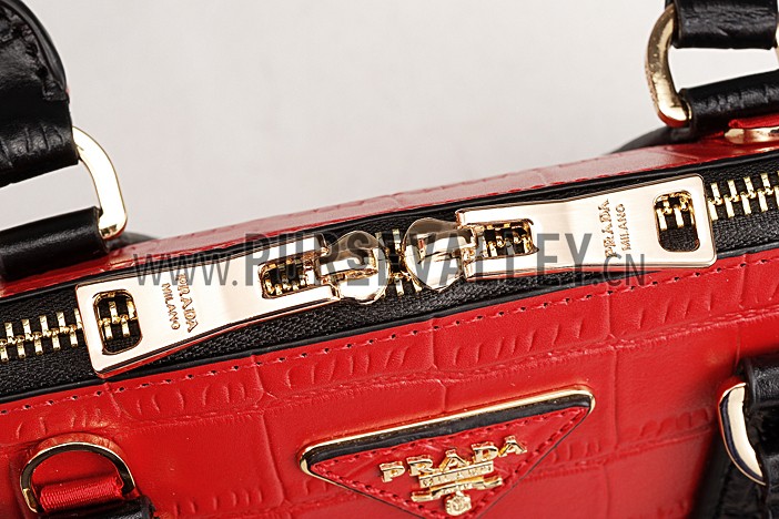 Prada Promenade Black And Red Small Crocodile Bag
