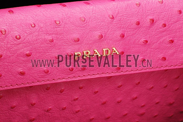 Prada Double Tote Ostrich Leather Bag Fuchsia