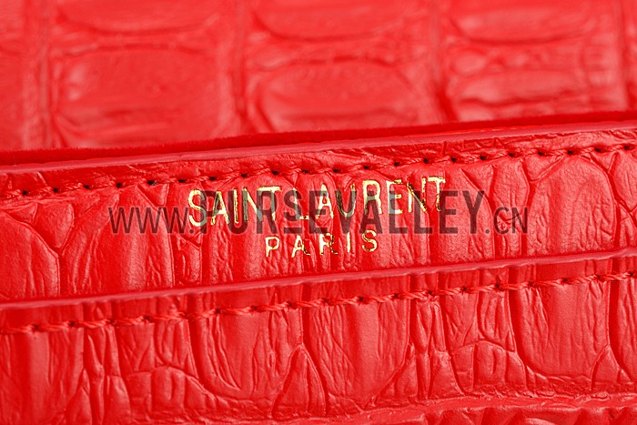 Saint Laurent High School Medium Crocodile Leather Bag Red