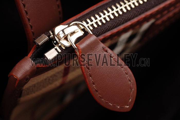 Burberry Haymarket Small Tote Brown Trim