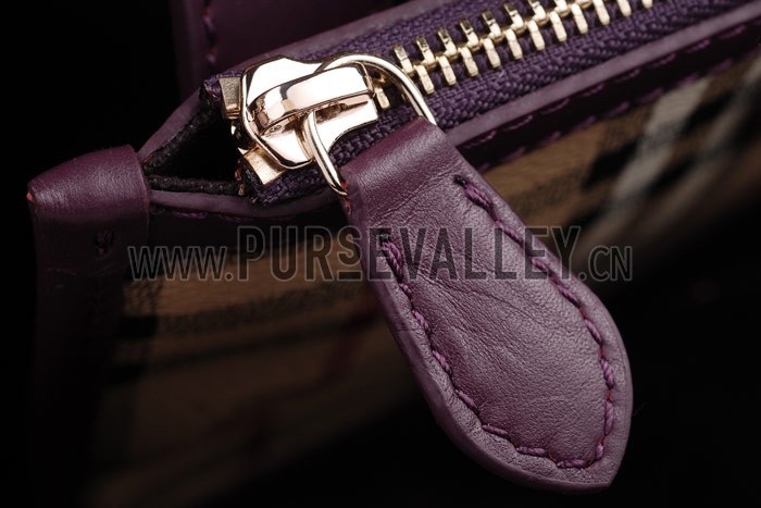 Burberry Haymarket Small Tote Purple Trim