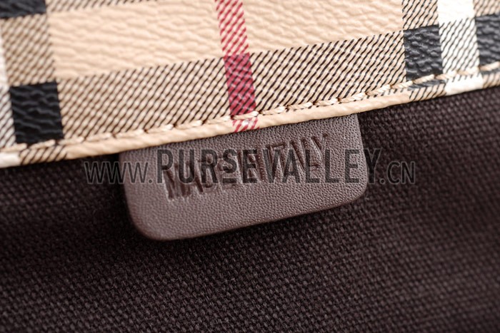 Burberry Haymarket Medium Tote Dark Brown Trim