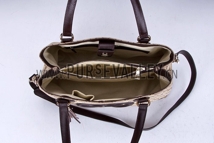 Gucci Soho Dark Brown Trim Logo Printed Canvas Working Tote