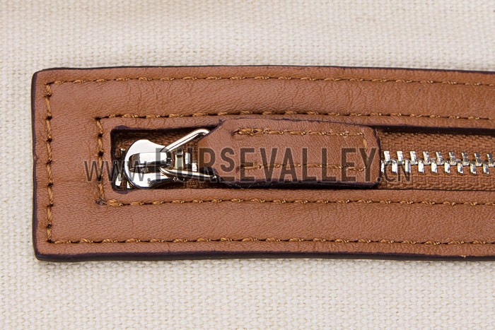 Gucci Large Logo Printed Canvas Tan Leather Trim Shopper Tote