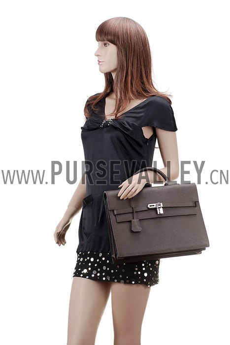 Hermes Kelly Briefcase Silver Hardware Dark Brown
