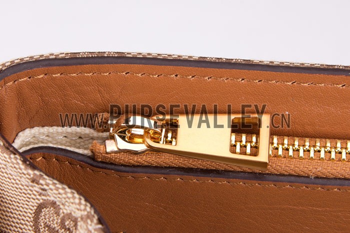 Gucci Bright Bit GG Canvas Cognac Leather Trim Top Handle Tote