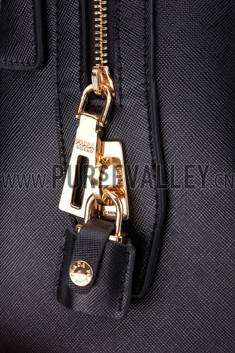 Prada Saffiano Shoulder Strap Bowler Bag Black