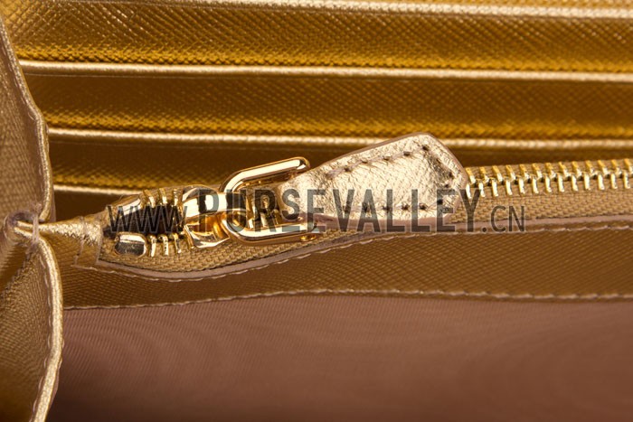 Prada Continental Wallet with Strap Gold