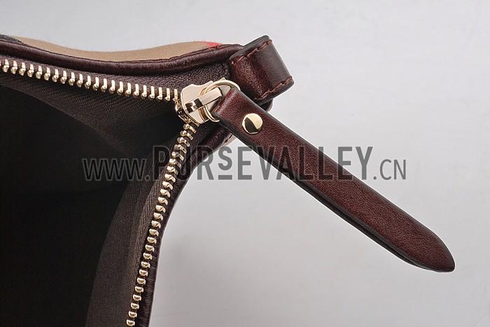 Burberry Medium Bridle House Check Tote Bag Dark Brown 607783