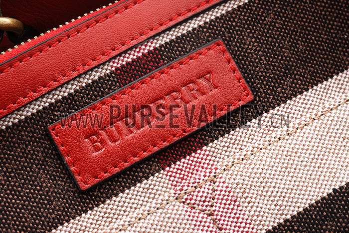 Burberry Large Canvas Check Tote Bag Red 607812
