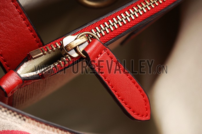 Burberry Medium Canvas Check Hobo Bag Red 607818