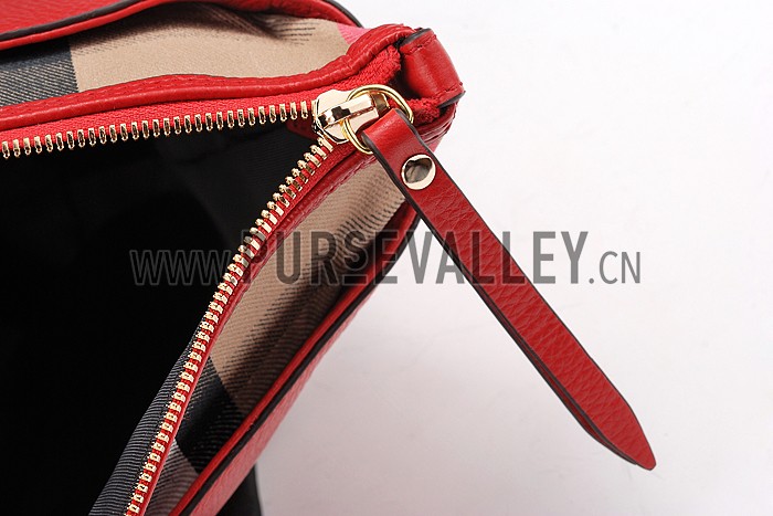 Burberry Small Leather and House Check Tote Bag Red 607824