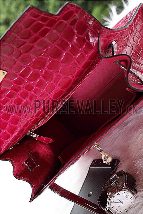 Hermes Kelly 28 Crocodile Leather Rose Tyrien 608148