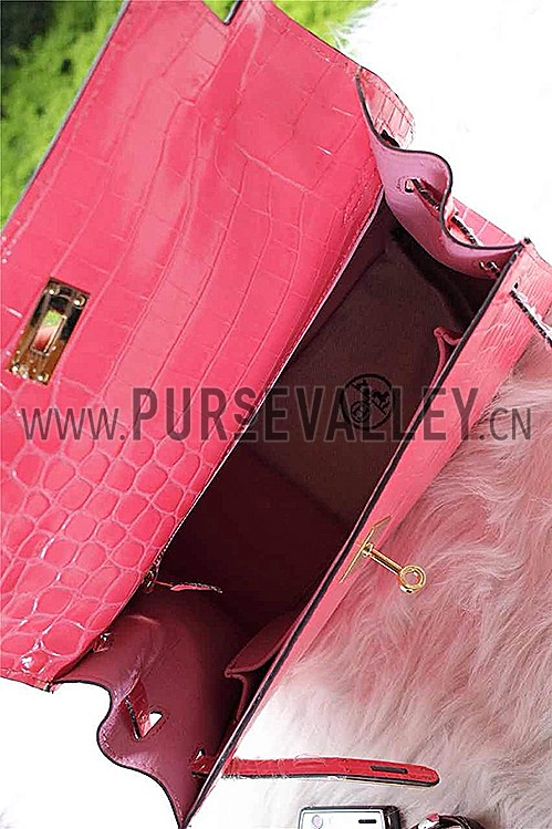 Hermes Kelly 28 Crocodile Leather Pink 608149