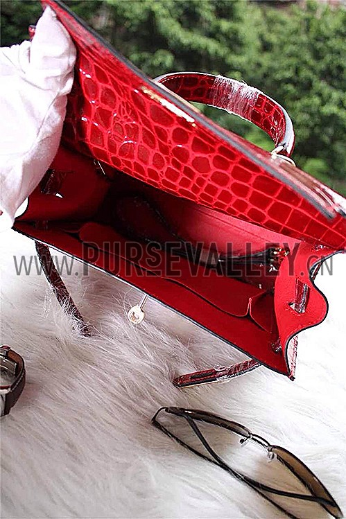 Hermes Kelly 28 Crocodile Leather Red 608151