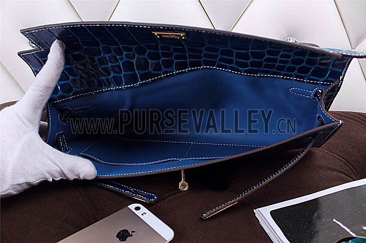 Hermes Kelly Longue Clutch Crocodile Leather Blue Electric 608167