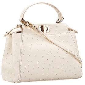 Fendi Peekaboo Mini Ostrich Leather White Bag