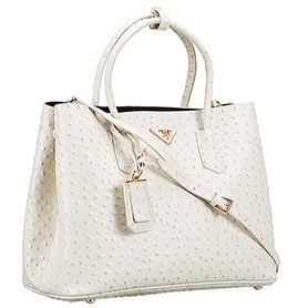 Prada Double Tote Ostrich Leather Bag White