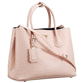 Prada Double Tote Ostrich Leather Bag Light Pink