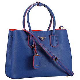 Prada Saffiano Double Tote Blue