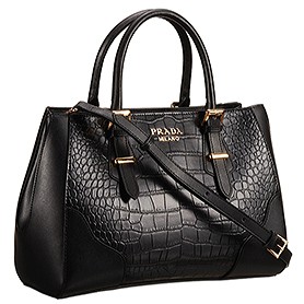 Prada Crocodile Leather Shoulder Bag Black